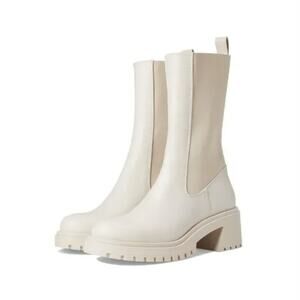Steve Madden Hesitant Lug Mid Calf Boot 6 Bone Leather White Cream Chelsea